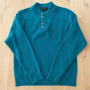 Eddie Bauer Green Teal Henley Style Men's Sweater Button Collar RibbedKnit VTG